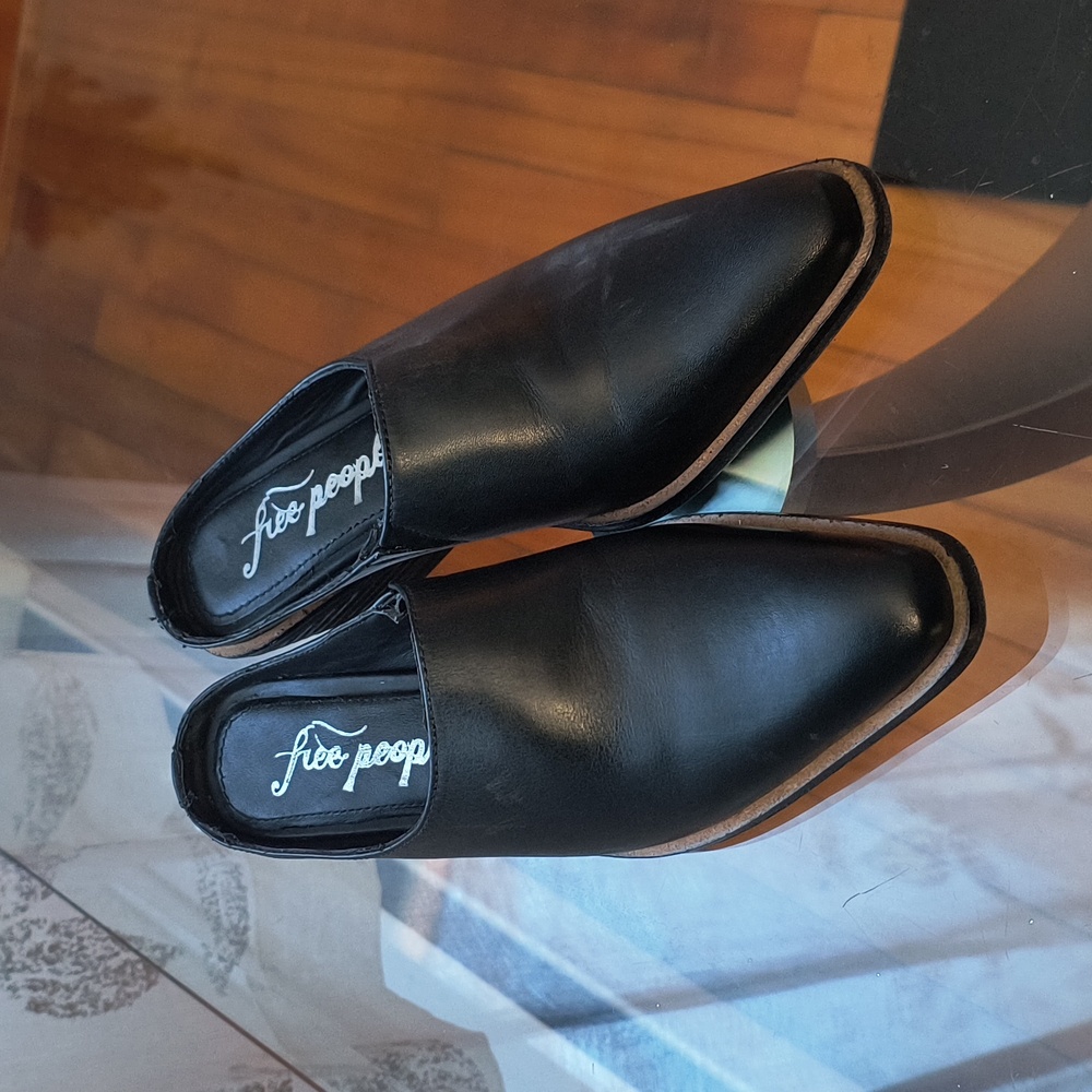 Free People Black Leather Pointed Mules